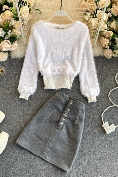 Modern női szoknya és blúz szett