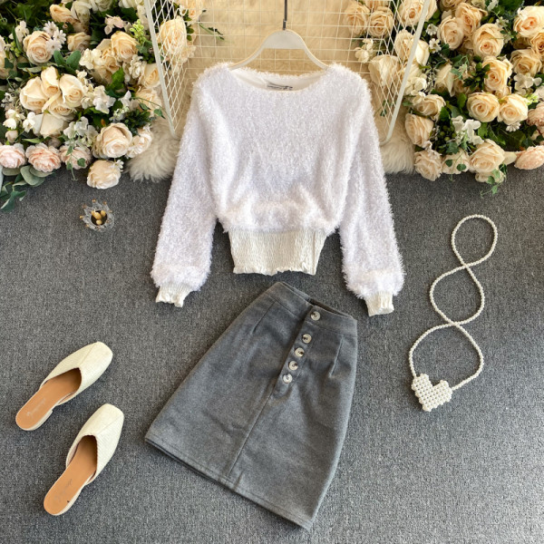 Modern női szoknya és blúz szett