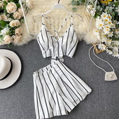 Új modell csíkos női szett két részből álló felső + rövidnadrág