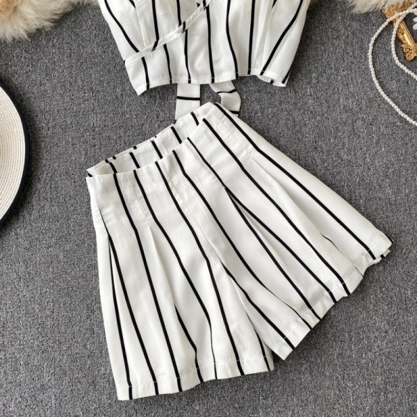 Új modell csíkos női szett két részből álló felső + rövidnadrág