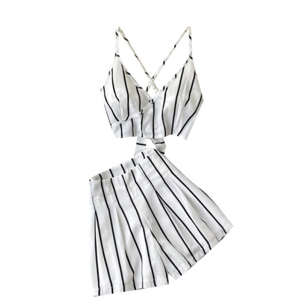 Új modell csíkos női szett két részből álló felső + rövidnadrág