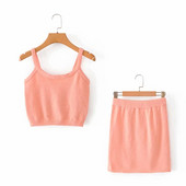 Ženski komplet od tankog pletiva - majica bez rukava i suknja