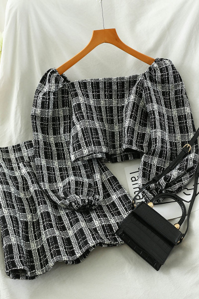 Moderan ženski karirani komplet dvodijelni