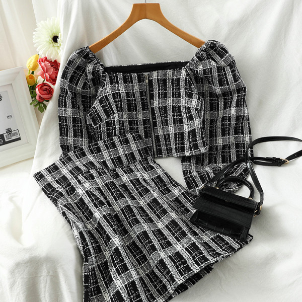 Moderan ženski karirani komplet dvodijelni