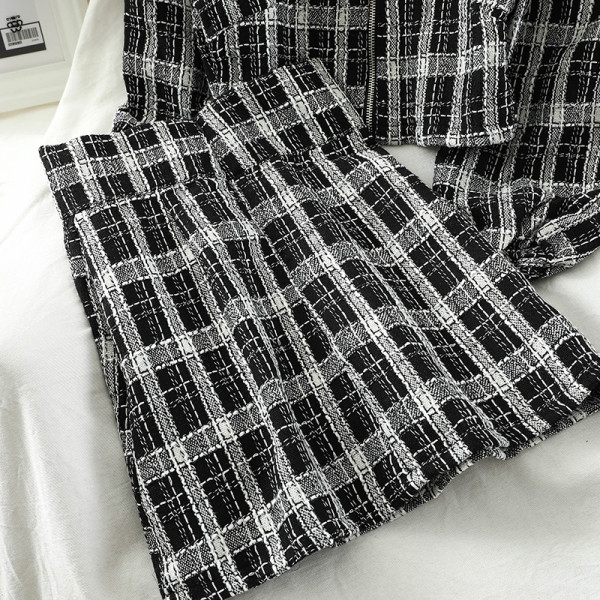 Moderan ženski karirani komplet dvodijelni