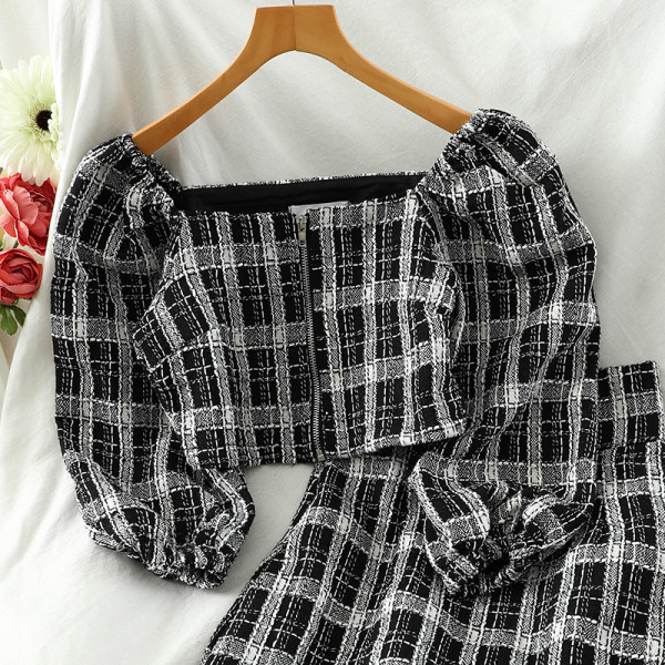 Moderan ženski karirani komplet dvodijelni