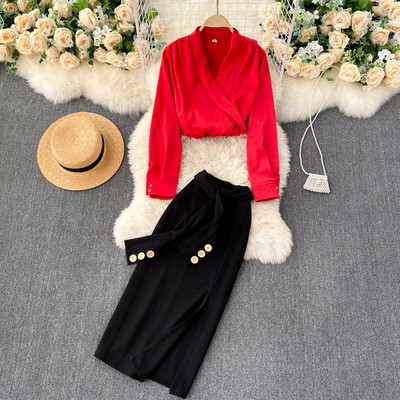 Γυναικείο σετ φούστα και πουκάμισο