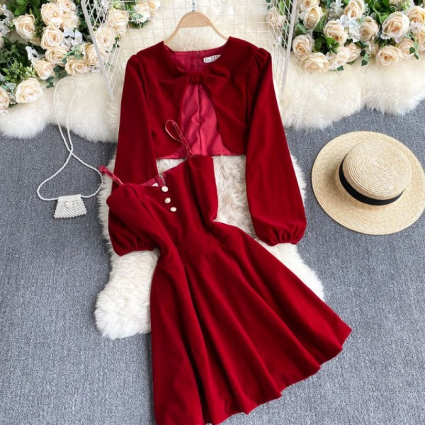 Naiste kaheosaline päevakomplekt, punane ja must