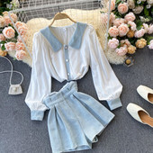 Napi női szett kék-fehér színben