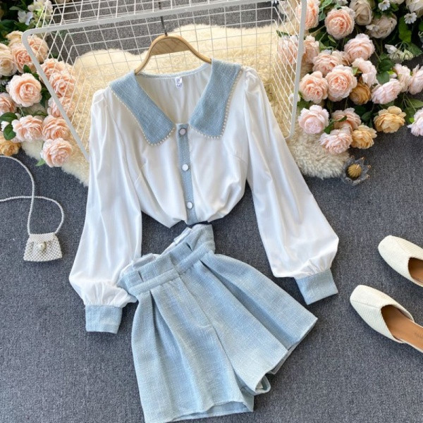 Napi női szett kék-fehér színben