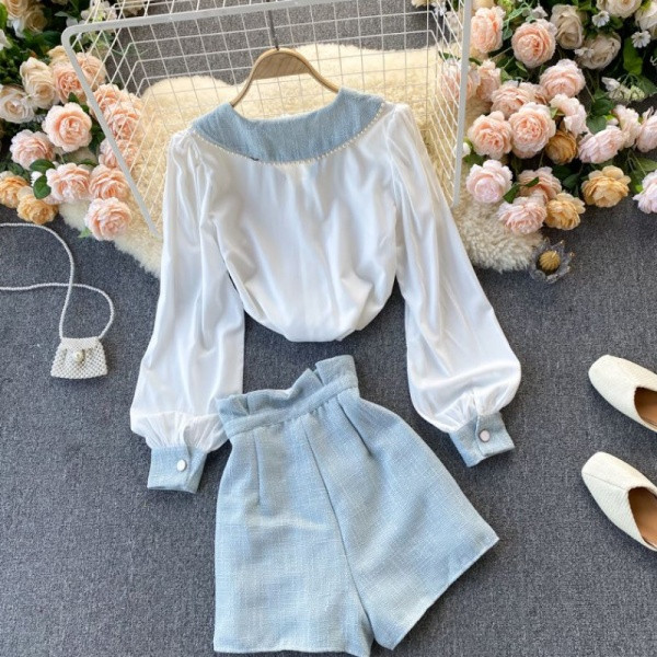 Napi női szett kék-fehér színben