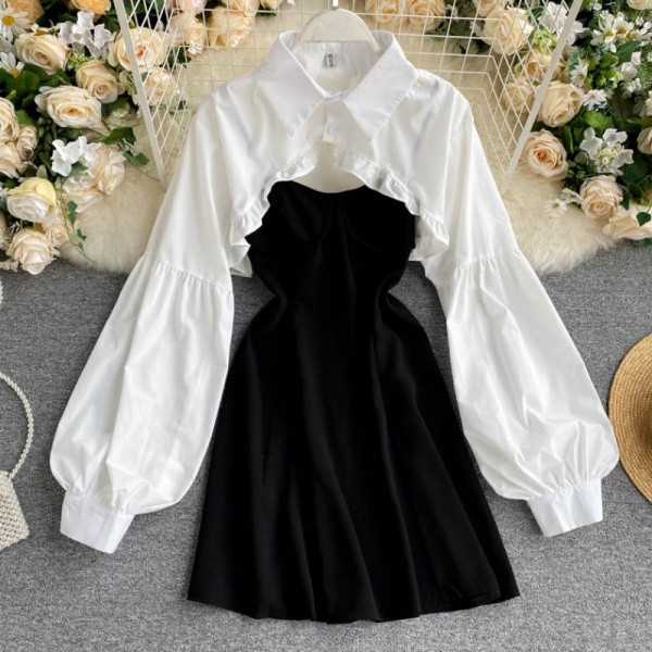 Moodne kaheosaline naiste komplekt kleit + särk