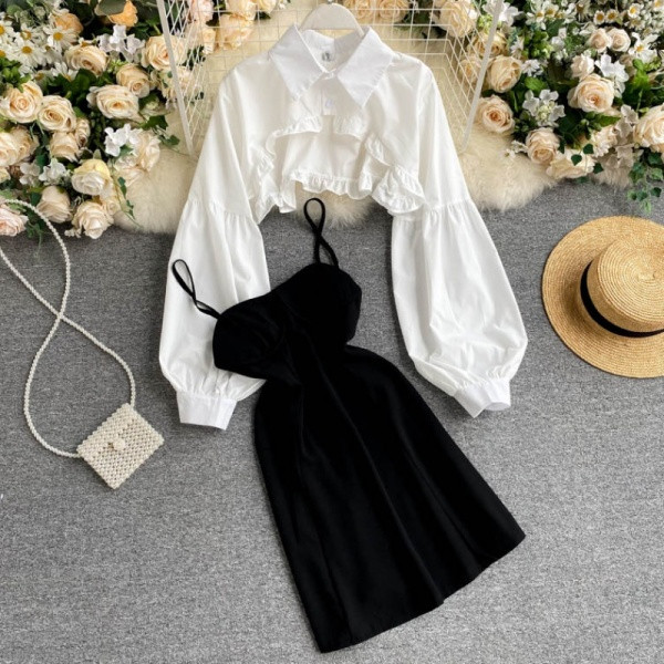 Moodne kaheosaline naiste komplekt kleit + särk