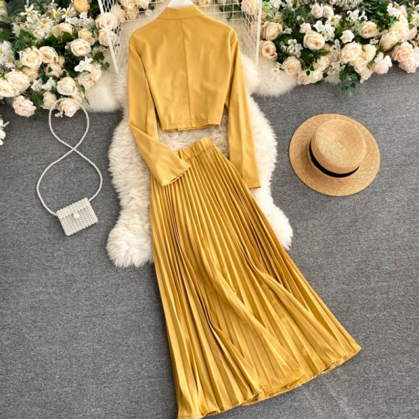 Uus mudel jopest ja plisseeritud seelikust naiste ülikond