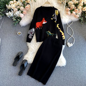 Πλεκτό γυναικείο σετ από δύο μέρη σε μαύρο χρώμα