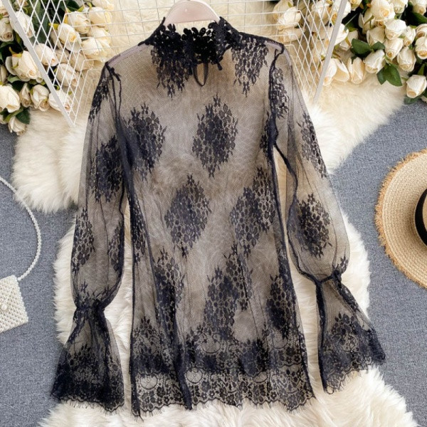 Нов модел дамски сет от две части гащеризон с копчета + тюлена блуза