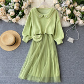 Σετ μοντέρνο γυναικείο - πουλόβερ και φόρεμα από τούλι