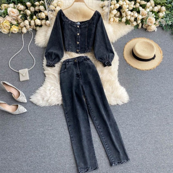 Naiste vabaaja kaheosaline teksakomplekt, sinine ja must