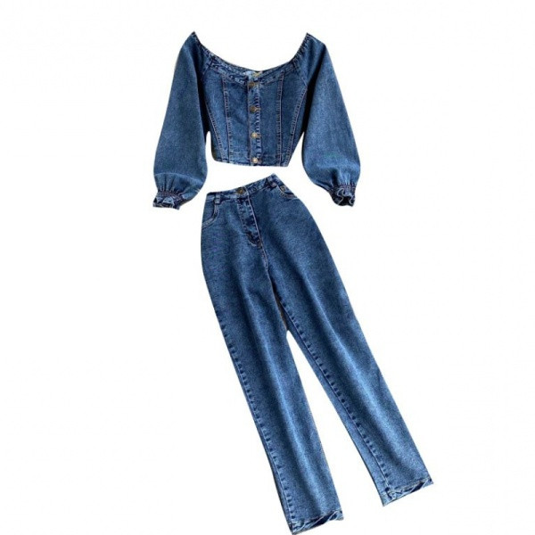 Naiste vabaaja kaheosaline teksakomplekt, sinine ja must