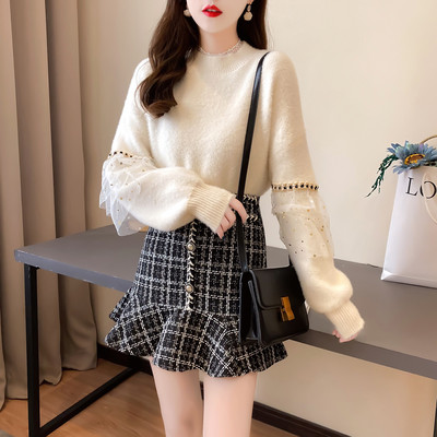 Uut mudelit naiste pusa komplekt tülli ja seelikuga