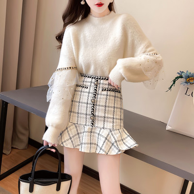 Uut mudelit naiste pusa komplekt tülli ja seelikuga