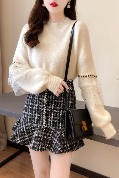 Uut mudelit naiste pusa komplekt tülli ja seelikuga