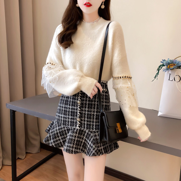 Uut mudelit naiste pusa komplekt tülli ja seelikuga