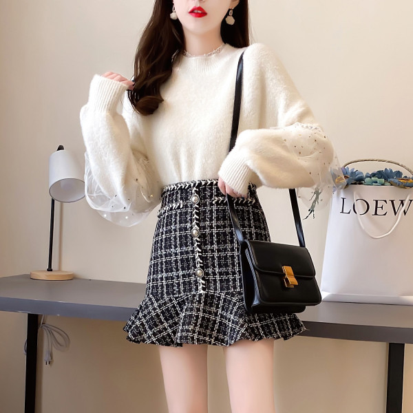 Uut mudelit naiste pusa komplekt tülli ja seelikuga