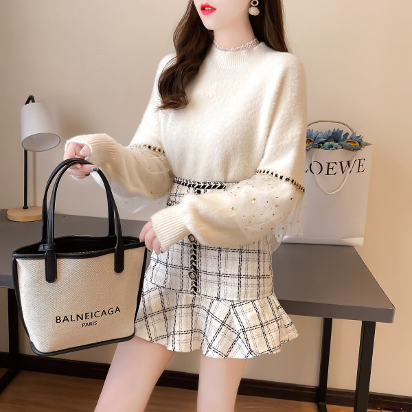 Uut mudelit naiste pusa komplekt tülli ja seelikuga