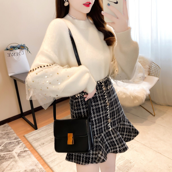 Uut mudelit naiste pusa komplekt tülli ja seelikuga