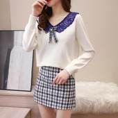 Νέο μοντέλο γυναικείο πουλόβερ και κοντή καρό φούστα