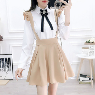 Нов модел дамски сет от разкроена рокля и риза в бял цвят