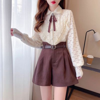 Νέο μοντέλο σετ -δαντελωτό  πουκάμισο και σορτς 