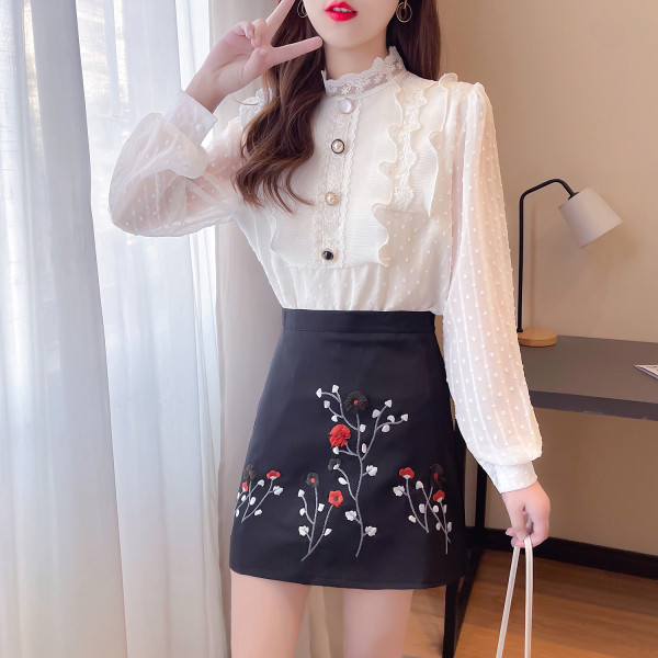 Novi proljetni set čipkane košulje i suknje s vezom