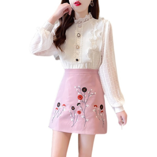 Novi proljetni set čipkane košulje i suknje s vezom