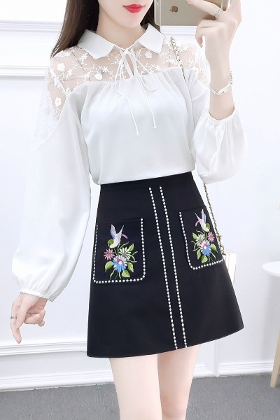 Kevadine pitspluusi ja tikandiga seeliku komplekt