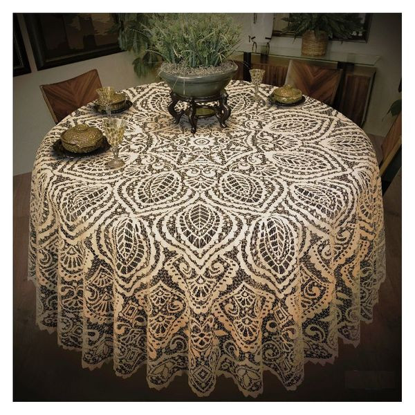 Покривка за маса дантела, овална, 140 x 240 см, Крем