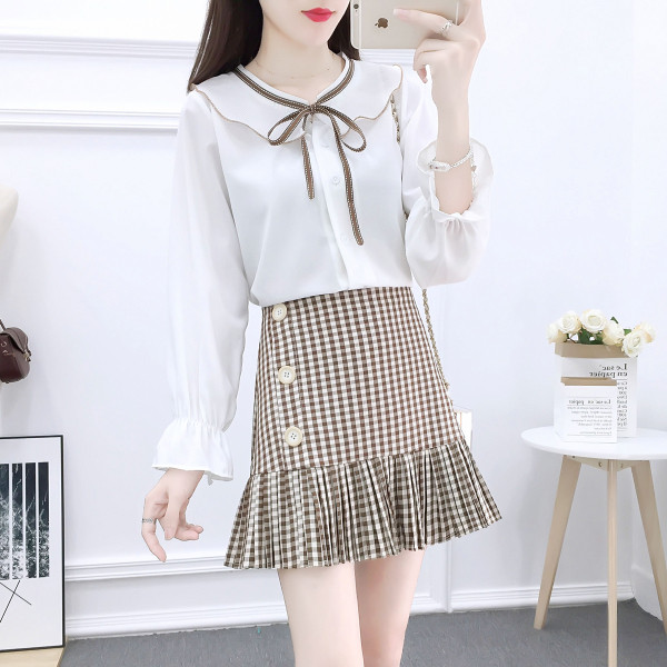 Νέο γυναικείο σετ με καρό φούστα και πουκάμισο