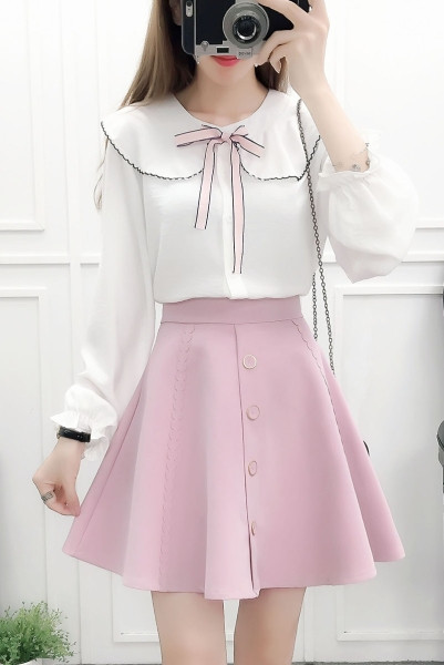 Set de femei de zi cu zi din două părți - cămașă și fustă tăiată