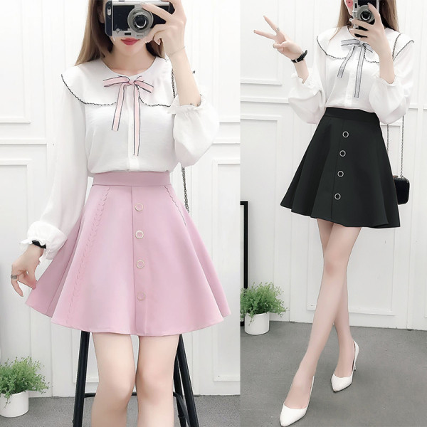 Set de femei de zi cu zi din două părți - cămașă și fustă tăiată