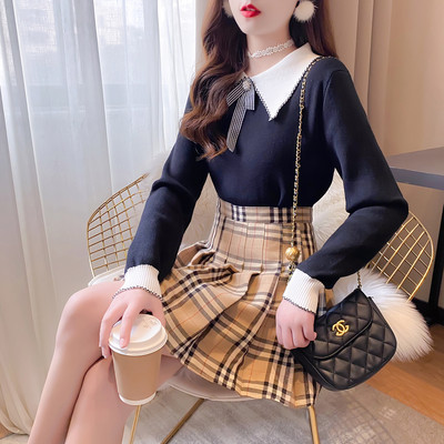 Naiste komplekt õhukesest plisseeritud seelikuga kampsunist