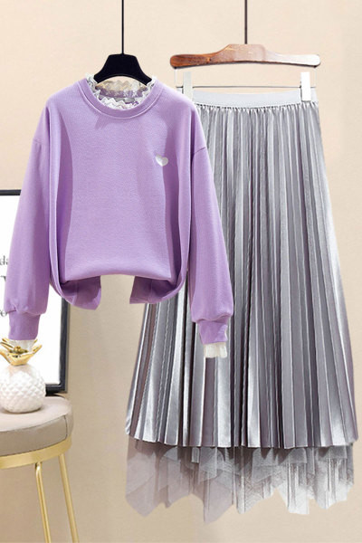 Moodne õhukese kampsuni ja plisseeritud seeliku komplekt