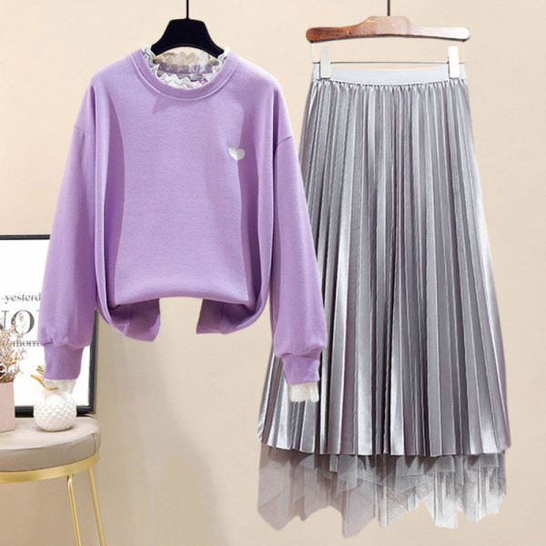 Moodne õhukese kampsuni ja plisseeritud seeliku komplekt