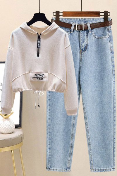 Μοντέρνο γυναικείο σετ μακρύ τζιν και φούτερ