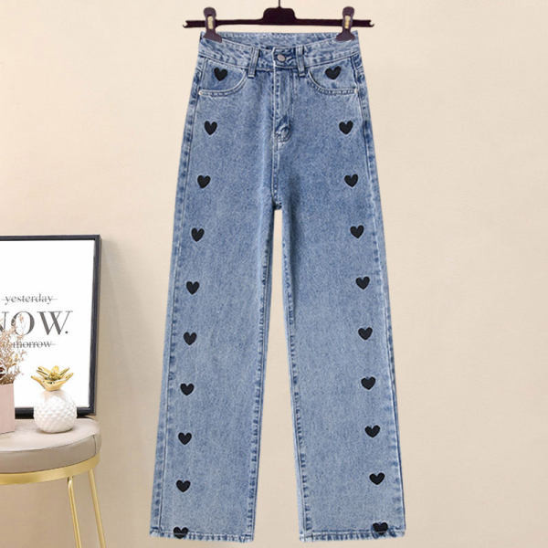 Ženski ležerni komplet bluze s printom i traperica s vezom