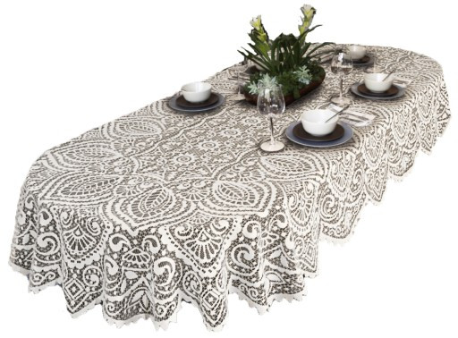 Покривка за маса дантела, 140 x 240 см, Бял