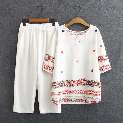 Дамски ежедневен комплект с бродерия до 5XL