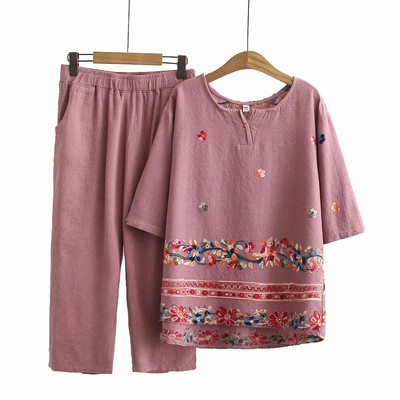 Дамски ежедневен комплект с бродерия до 5XL