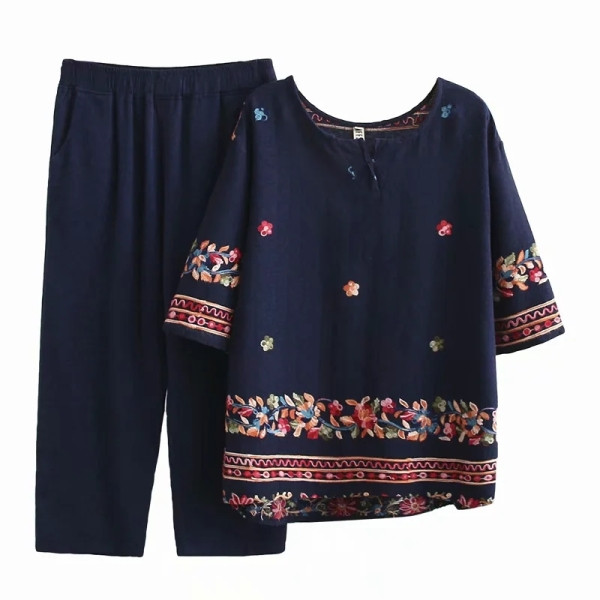 Дамски ежедневен комплект с бродерия до 5XL