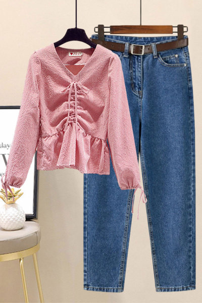 Дамски комплект от риза и дълги дънки